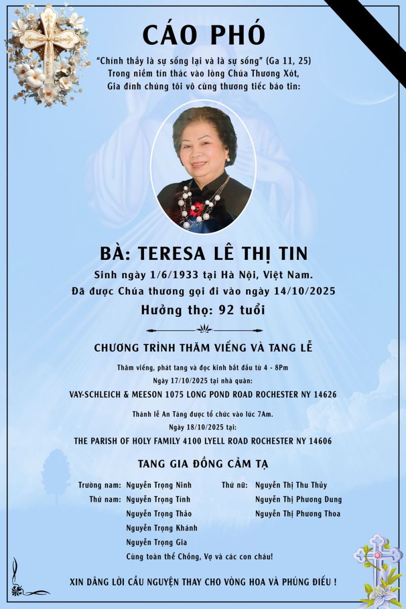 Mẫu cáo phó dành cho người Công giáo