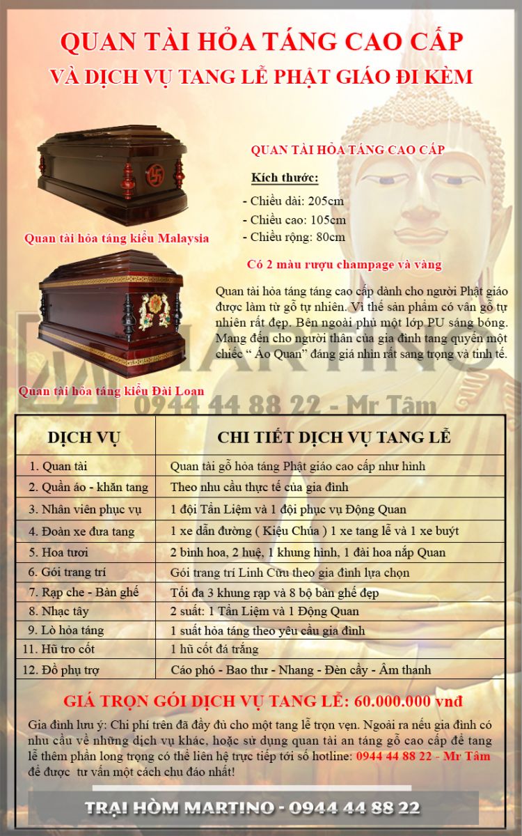 Giá dịch vụ hỏa táng Phật giáo quan tài cao cấp