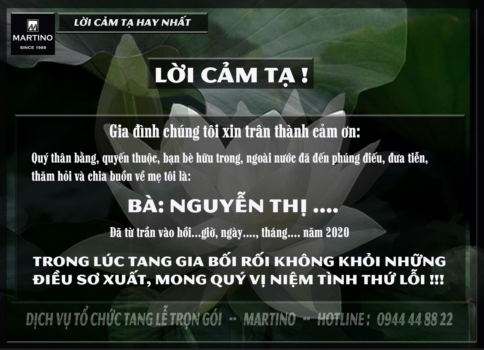 Lời cảm ơn tang lễ