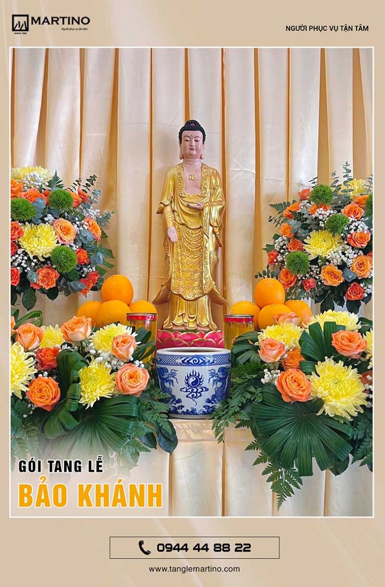 Trang trí tang lễ gói Bảo Khánh tone vàng